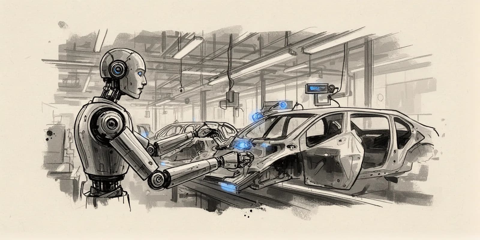 Humanoider Roboter arbeitet in der Automobilfertigung von BMW