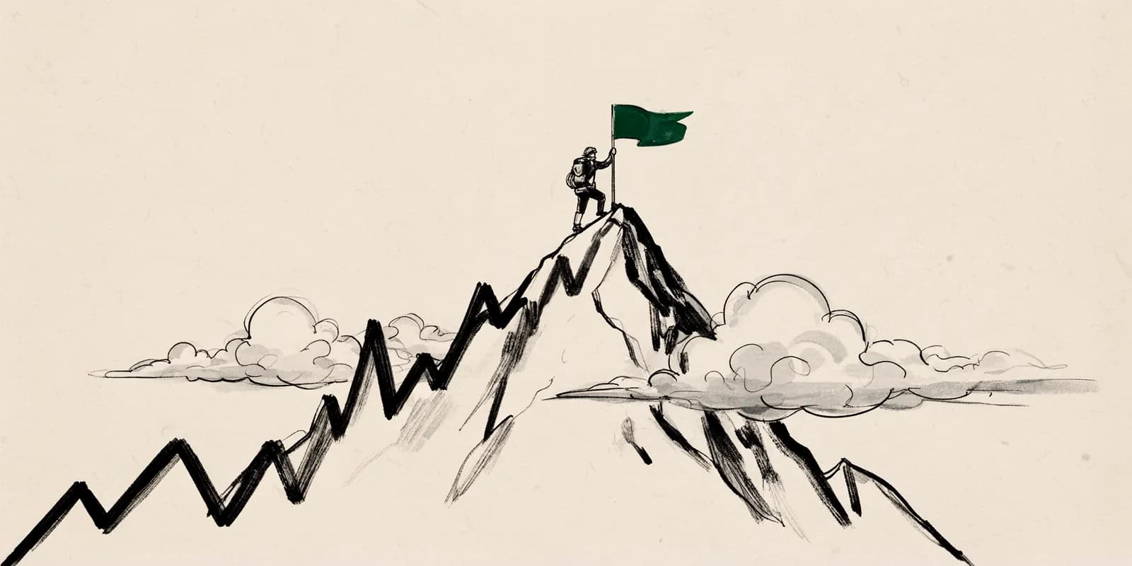 Bergsteiger auf einem Chart-Gipfel als Symbol für den DAX-Rekord über 25.800 Punkten