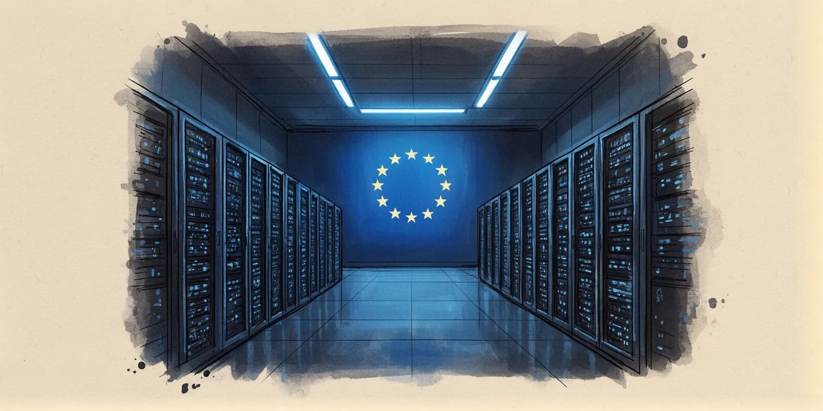 KI-Gigafactory Rechenzentrum als Symbol für die EU-Ausschreibung von KI-Infrastruktur