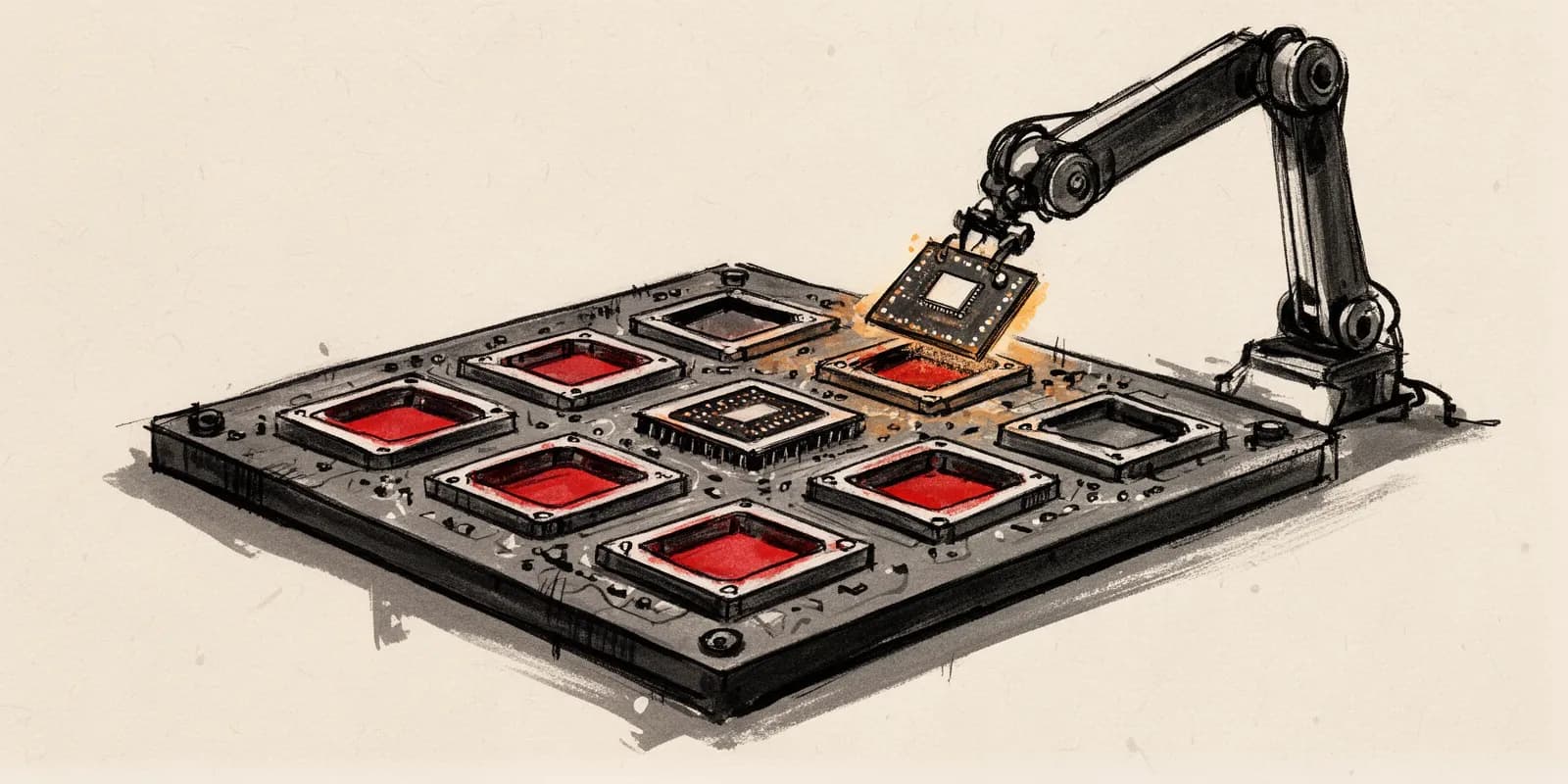 Leiterplatte mit knappen Speicherchips symbolisiert die Halbleiterknappheit für europäische Technologiekonzerne