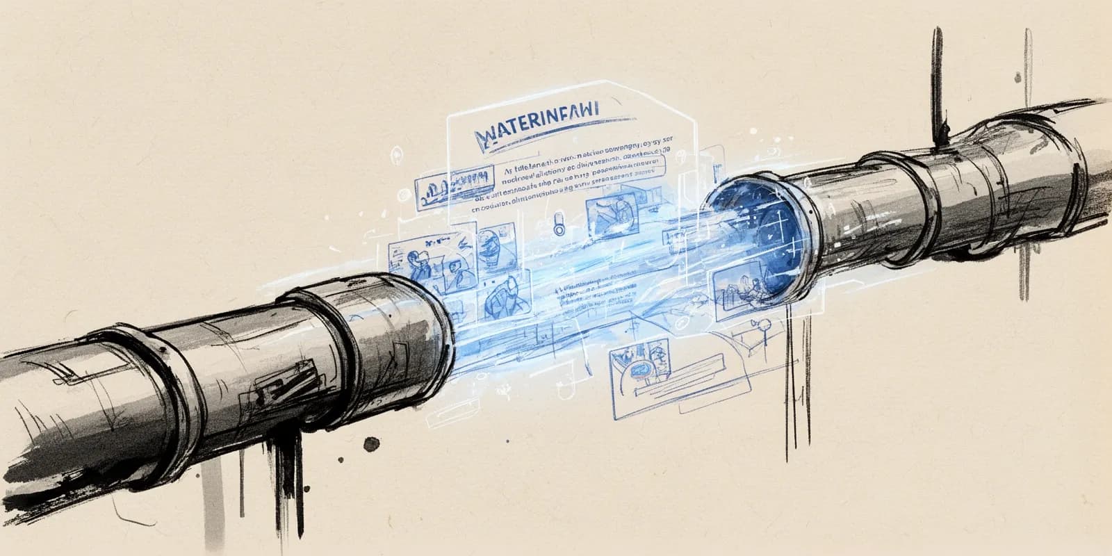 Digitales Wasserzeichen symbolisiert die EU-KI-Kennzeichnungspflicht für KI-Inhalte ab August 2026