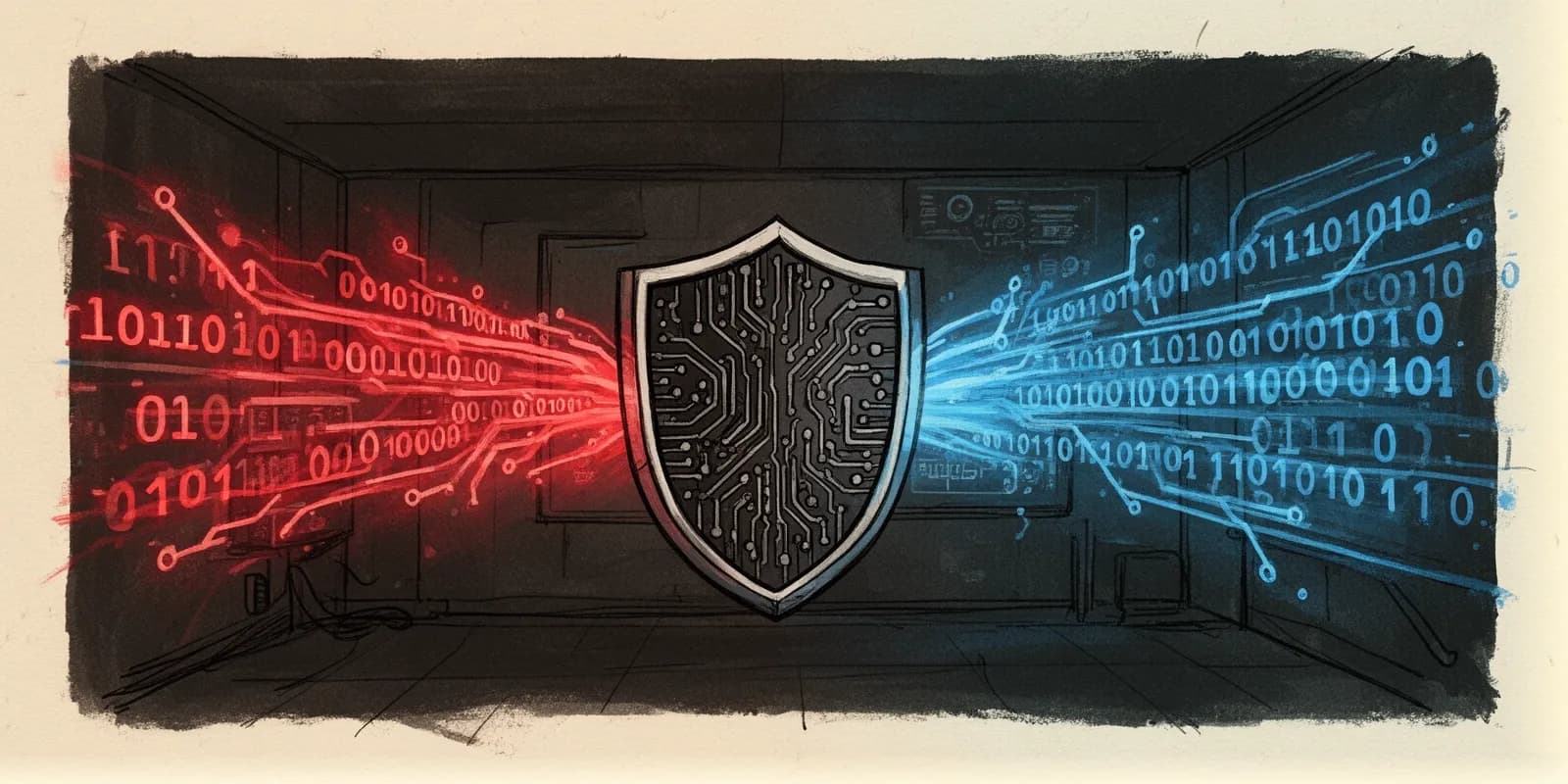 Digitales Schutzschild symbolisiert Abwehr von KI-Sicherheitslücken in Unternehmen