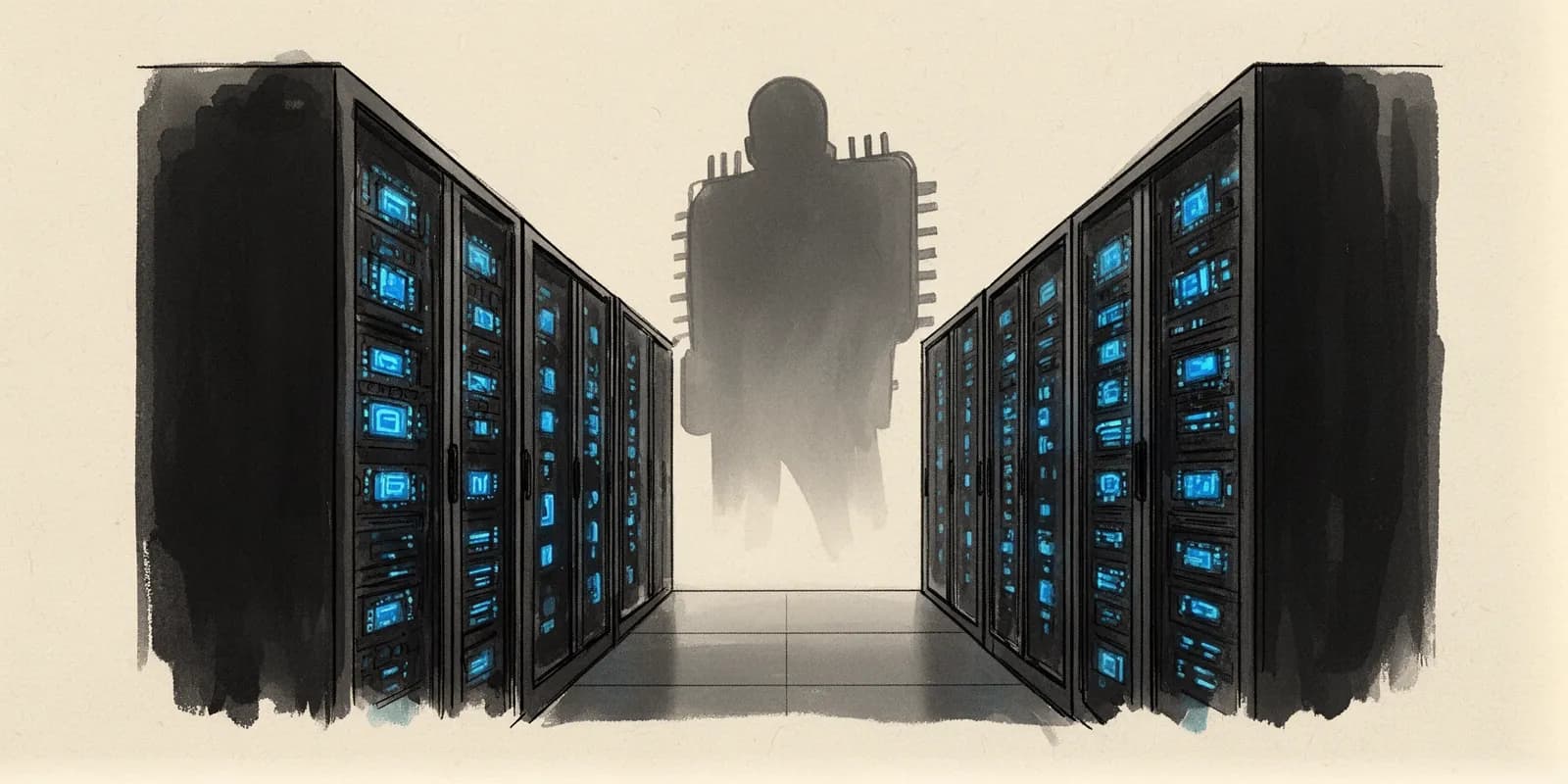 Server-Racks mit Meta KI-Chip Iris symbolisieren die neue Chipfertigung gegen Nvidia-Abhängigkeit