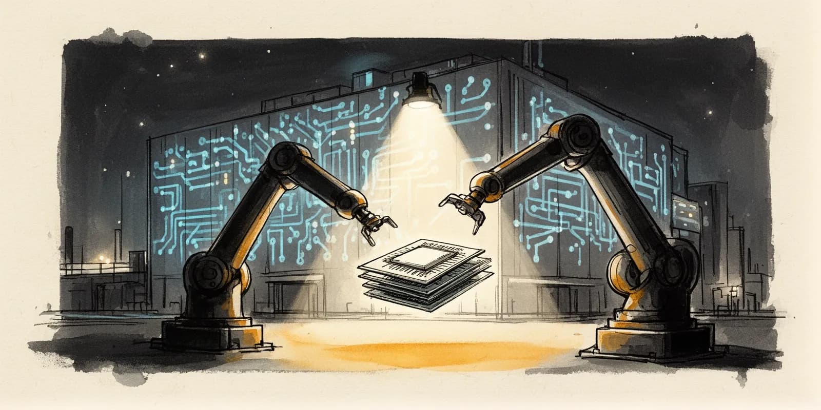 Halbleiterfabrik symbolisiert die milliardenschweren KI-Chip-Deals von Samsung und SK Group