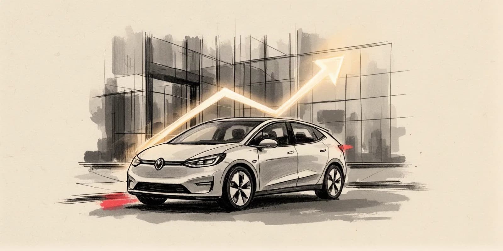 Elektro-Dienstwagen vor Firmengebaeude symbolisiert 75-Prozent-Abschreibung fuer Firmenwagen