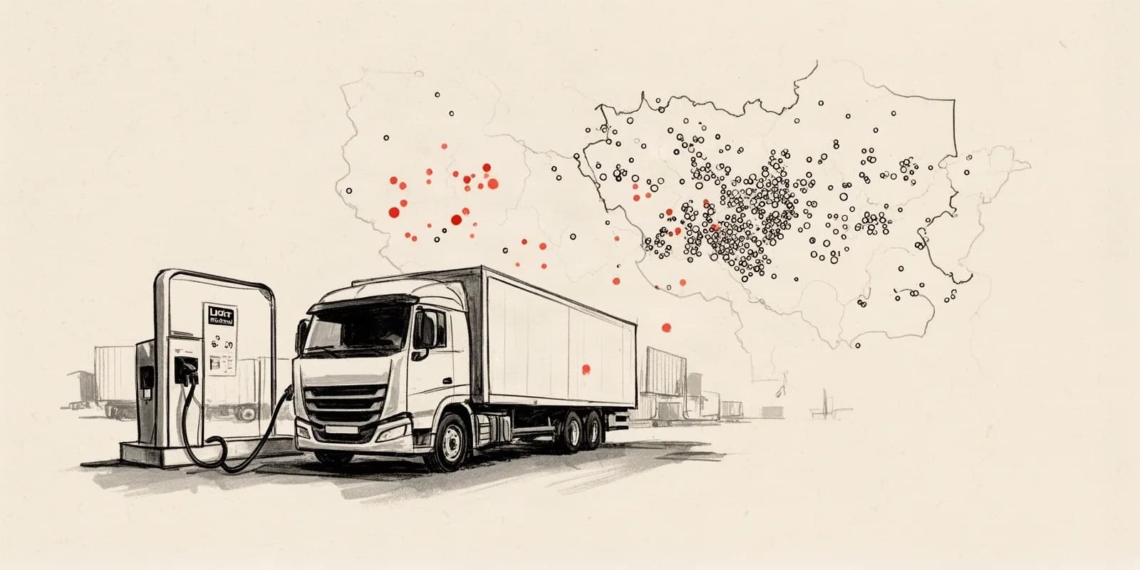 Elektro-Lkw an Ladestation als Symbol für die ungleiche E-Lkw-Förderung in Deutschland