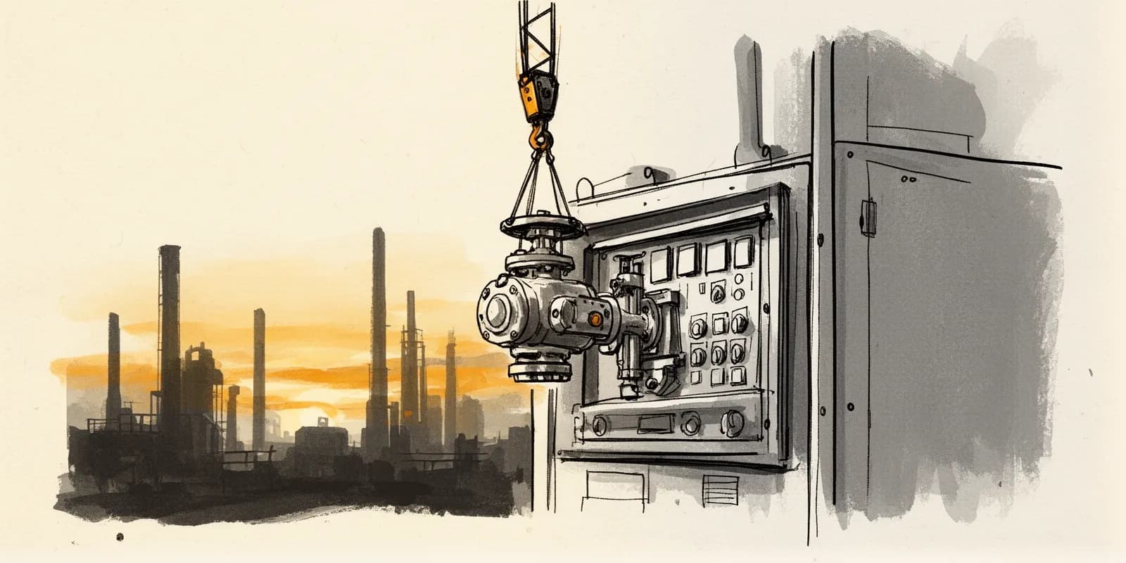 Industrieanlage symbolisiert die ABB Rotork Übernahme in der Automatisierungstechnik