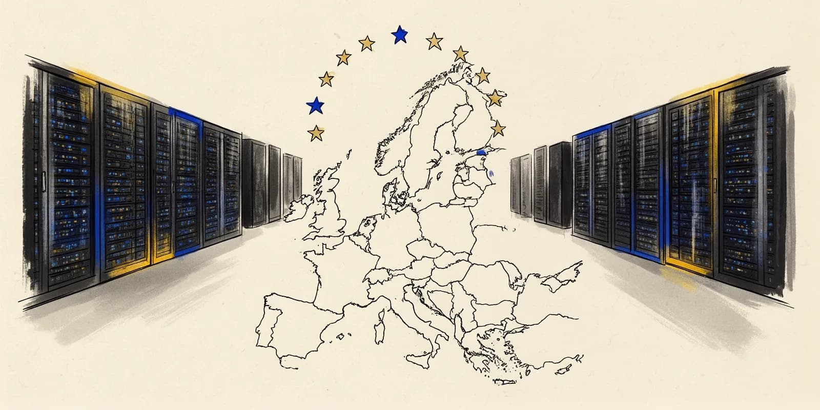 Europäisches Rechenzentrum symbolisiert Cloud-Souveränität durch das EU-Cloud-Gesetz CADA