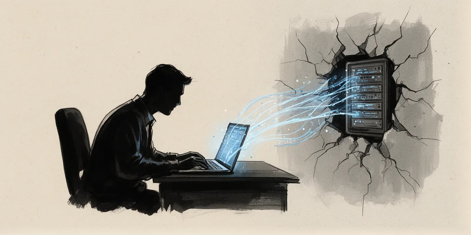 Illustration von Shadow AI: heimlicher Datenabfluss durch unautorisierte KI-Tools im Unternehmen