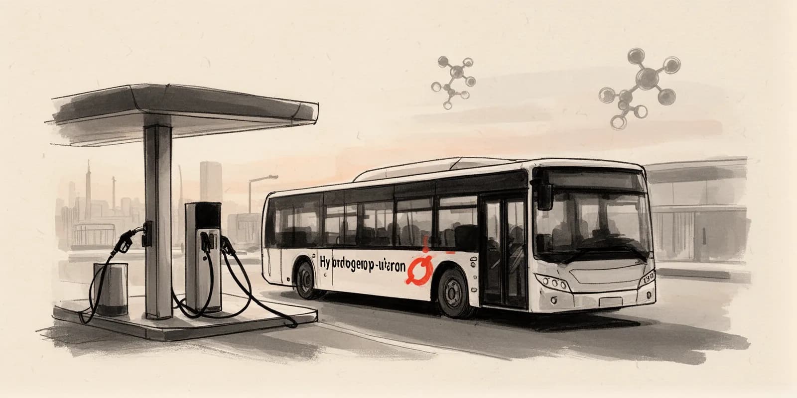 Wasserstoff-Bus mit Brennstoffzellen-Antrieb an einer Tankstelle im ÖPNV